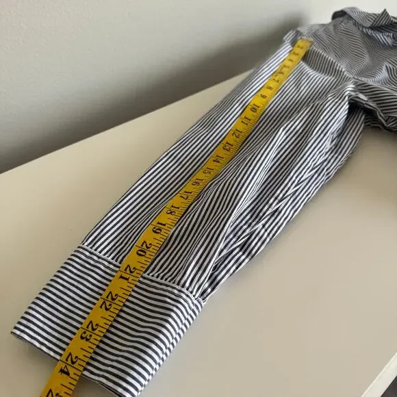 J.Crew Women Button Down Shirt Size 18 Navy White Stripe Jeweled Buttons Cotton - Picture 14 of 14